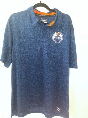 Fanatics Navy and Orange Edmonton Oilers Polo Shirt Size Large VGUC